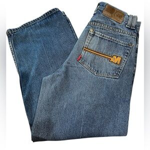 Vintage Mecca Relaxed Fit Blue Jeans with Yellow Accent